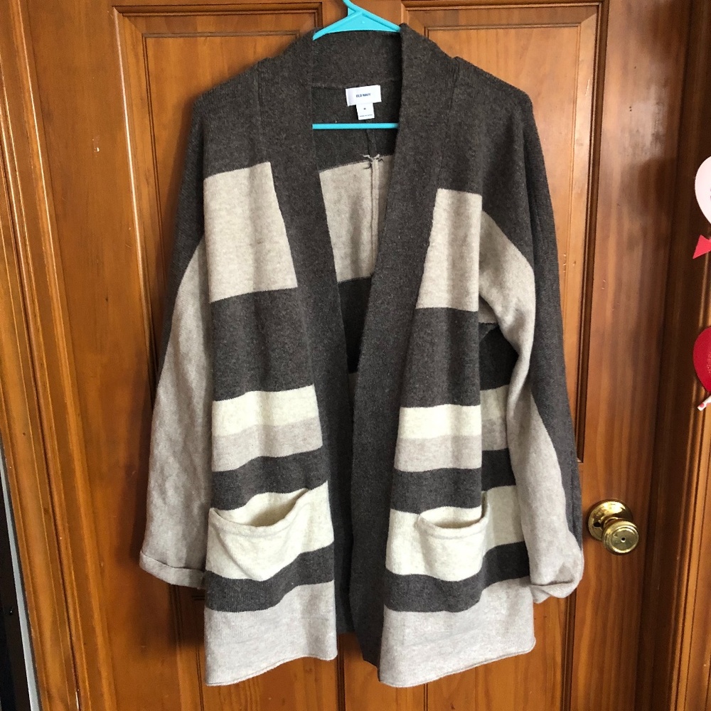 Over Sized Knit Striped Cardigan, Size Medium
